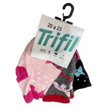 Imagem de Meia Kit 3 Pares Infantil Menina Cano Médio Trifil T1005k, Multi rosa,