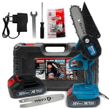 Imagem de Motoserra Portatil a Bateria 36V, 600W, Motosserra Elétrica Portátil Kit Completo Ferramentas Elétricas e Manuais com Maleta (Azul)