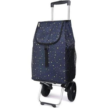Imagem de Saco Dobrável Do Trole Da Forma Em 2 Rodas De Borracha Saco Destacável Da Liga De Alumínio Resistente Organizador Impermeável Do Carrinho De Compras Da Grande Capacidade Com, Dark Blue
