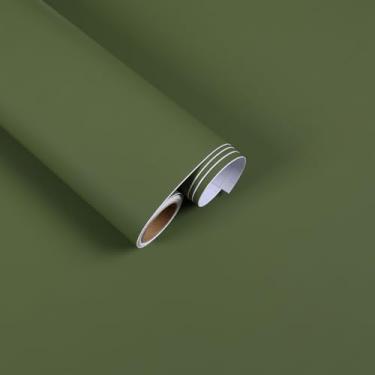 Imagem de FANCYEASY Papel de parede verde cole e descasque verde oliva papel de contato para armários cor sólida papel de parede autoadesivo para quarto, envoltório de vinil removível para armários 39,9 cm x