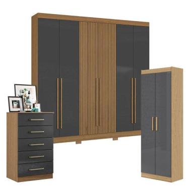 Imagem de Guarda Roupa Casal 2030230 Com Multiuso 2000191 E Cômoda 2014140 Atacama Grafite - Aramóveis