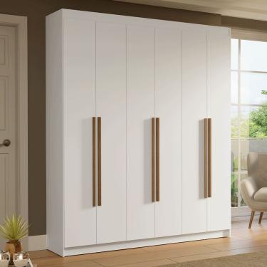 Imagem de Guarda-Roupa Casal 6 Portas Batentes Branco/Branco/Rustic Saturno Madesa