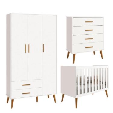 Imagem de Kit Berço 2 em 1 Comoda Gaveteiro e Roupeiro Isis 3 Portas