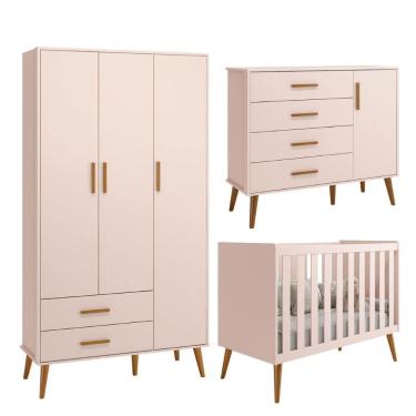 Imagem de Kit Isis Berço Americano Comoda Sapateira Roupeiro 3 Portas