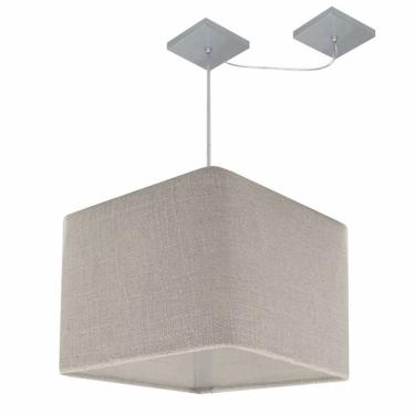 Imagem de Lustre Pendente Quad C/ Desvio Md-4268 Cúpula em Tecido 30/35x35cm Rustico Cinza - Bivolt