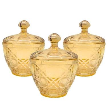 Imagem de Kit 3 Potiche Bombonier Baleiro Vidro Decoração Aura Bala Com Tampa - 