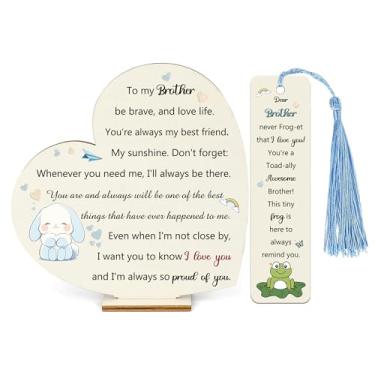 Imagem de Conjunto de 2 peças com placa de madeira para irmão, presentes de coelho, presente de formatura inspirador, sinais de coração de madeira, Natal, família, homens, adolescentes, meninos, incentivar a