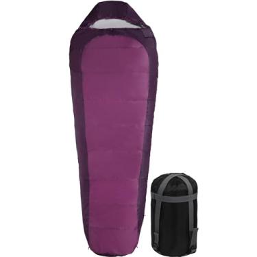 Imagem de REDCAMP Saco de dormir ultraleve de múmia para mochila, caminhada e acampamento, conforto para adultos em clima quente, com capuz e saco de compressão, roxo (221 cm x 78 cm)