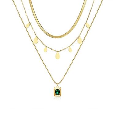 Imagem de JILIYUPA Colares em camadas de ouro para mulheres, meninas, adolescentes, colares banhados a ouro 14 quilates, espinha de peixe, corrente de cobra, gargantilha de ouro, conjunto de colar com pingente