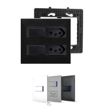 Imagem de Kit Conjunto 4x4 Tomada+ Interruptor Duplos Pial Plus+ Preto - legrand