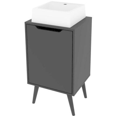 Imagem de Gabinete Para Banheiro 45 Cm Cuba Quadrada 1 Porta Retrô Preto