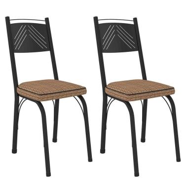 Imagem de Kit 2 Cadeiras Aço Carbono Estofado Tecido Sintético Espuma D13 Clara Preto-rattan