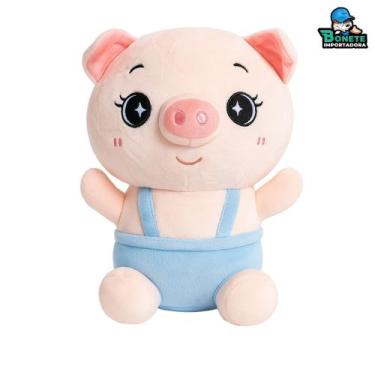 Imagem de Porquinho de Pelúcia com Jardineira 23cm - Toy King, Azul