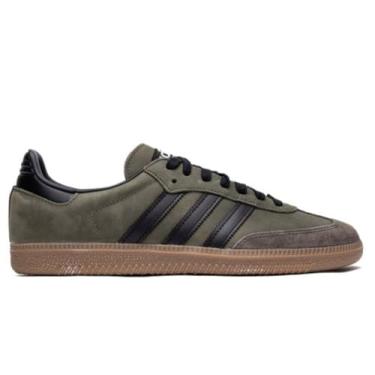 Imagem de adidas Originals Tênis de futebol masculino Samba, Base verde/núcleo preto/marrom deserto, 45