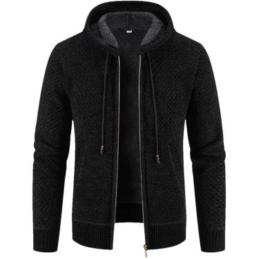 Imagem de Homens Inverno Com Capuz Camisola Outono Fleece Quente Casaco Masculino Com Zíper Cardigans De Malha, Black, 4XL