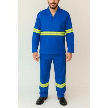 Imagem de Conjunto Camisa Italiana e Calça Refletiva Brim Cores Obra Rodovia - F