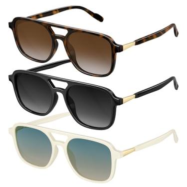 Imagem de konqkin Óculos De Sol Aviador Retrô Para Mulheres E Homens: Polarizados, Vintage, Anos 70, Retangulares, Masculinos Femininos, Com Proteção Uv400 (Marrom + Cinza Azul Esverdeado, 54 Mm)