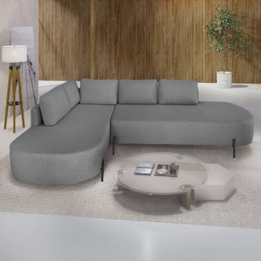 Imagem de Sofá de Canto Orgânico 4 Lugares 265cm Base de Ferro Chaise Esquerda Luna Cinza