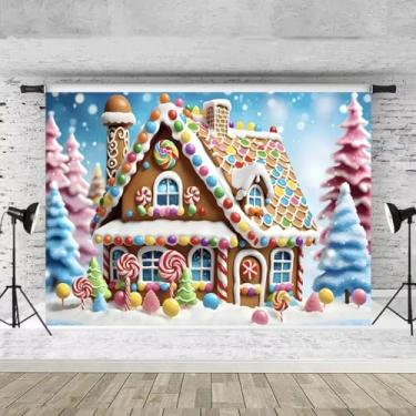 Imagem de Pano de fundo de casa de gengibre de Natal para sessão de fotos pirulito candyland chá de bebê decorações de festa de aniversário doces festa familiar crianças retrato foto fundo (2,5 x 1,8 m)