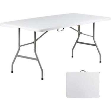 Imagem de Go-Trio Mesa dobrável de 1,82 m x 76,20 cm, mesas de plástico portáteis para ambientes internos e externos, mesa utilitária dobrável ao meio, granito branco