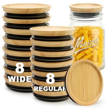 Imagem de 8 peças de boca regular, 8 peças, tampas de pote de vidro reutilizáveis, tampas de bambu para copos de vidro, pote pequeno e grande com tampa de madeira, tampa decorativa para potes e acessórios de