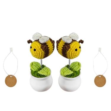 Imagem de Mini vasos de plantas e flores de crochê feitos à mão para apoio emocional | apreciação de professores e funcionários | formatura de aniversário | Decoração de mesa de escritório em casa