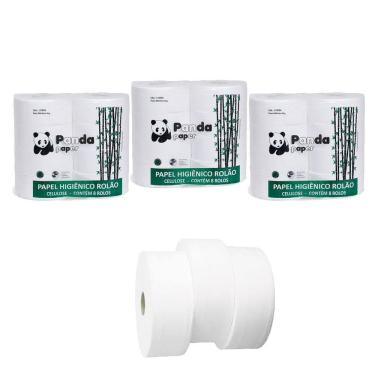 Imagem de Papel Higiênico Rolão Celulose 8 Rolos Folha Simples Kit 3