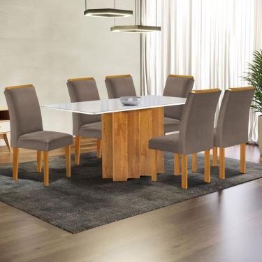 Imagem de Mesa de Jantar 6 Lugares Lorena com Vidro Cinamomo/Off White/Bege Escuro - Cel Móveis