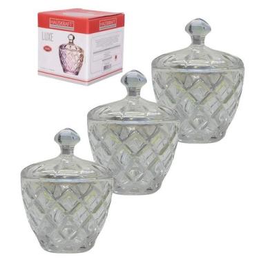 Imagem de Kit 3 Potiche Bombonier Baleiro Vidro Decoração Luxe Bala Com Tampa - 