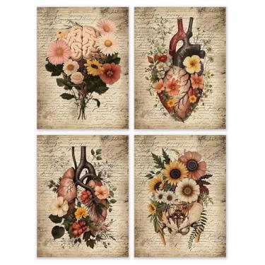 Imagem de BESERH Decoração de parede de anatomia floral, impressões de arte de parede médicas vintage, pôsteres de órgãos anatômicos florais antigos para sala de aula de enfermagem, consultório médico, 30,5 x