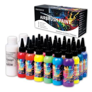 Imagem de PENTRISTA Conjunto de tinta de aerógrafo de 24 cores (60 ml/57.5 g) com 2 tintas de pincel de ar neon e metálicas, kit de tinta acrílica à base de água para unhas, modelos, artesanato para amadores e