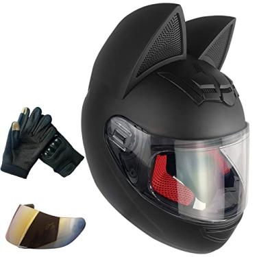 Imagem de ZJHELM Capacetes Off-Road Com Orelhas De Gato, Integrais Para Motocicletas, Motos Trilha E Quadriciclos (Capacete Preto Fosco Lentes Douradas, Grande)