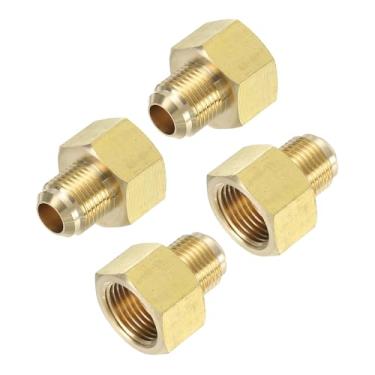 Imagem de YELARXI Adaptador de gás de acoplamento de tubo flare de latão, alargador macho de 9,5 cm x 1/2 polegada fêmea SAE conector de tubulação apto para ar condicionado HVAC grades automotivas (4 peças