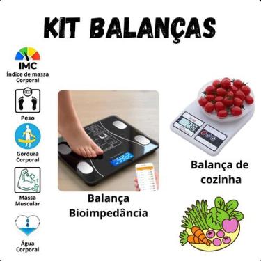Imagem de Kit Balança Banheiro 180kg + Balança Cozinha Digital 10kg Compacta e R