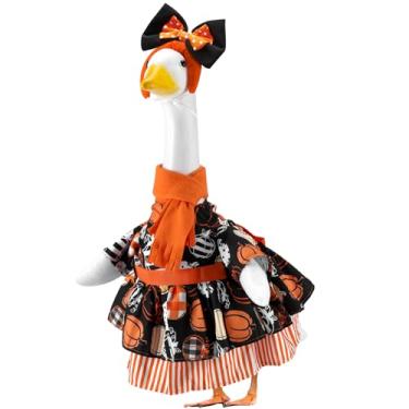 Imagem de Roupas de ganso de alpendre guingão abóboras de outono para estátua de gramado de 58 cm, fantasia de Halloween para estátua de plástico/cimento, roupas de escultura de pato para decoração de festa de