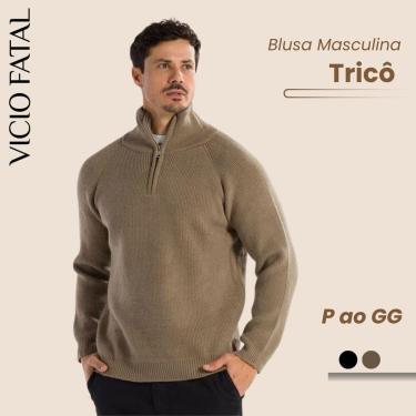 Imagem de Blusa Masculina Modal Frizada Gola Alta - Aconchegante Inverno Tricô-Masculino