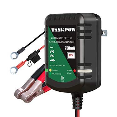 Imagem de TANKPOW Carregador de bateria de 750mA, carregador de bateria de carro de 12 V, carregador flutuante, carregador de gotejamento e mantenedor de bateria para baterias de chumbo-ácido de gel SLA AGM