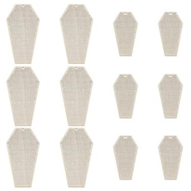 Imagem de FREEBLOSS 12 peças em branco de ponto cruz para bordado, compensado em forma de caixão, suprimentos de ponto cruz para prática de costura, bordado de madeira em branco