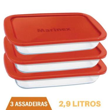 Imagem de Assadeira Retangular Vidro C/ Tampa 2,9L Assados Marinex 3un - NADIR F