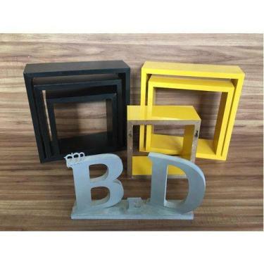 Imagem de Kit De Nichos 6 Peças Preto E Amarelo Para Decoração Mdf - B&D Arte e 