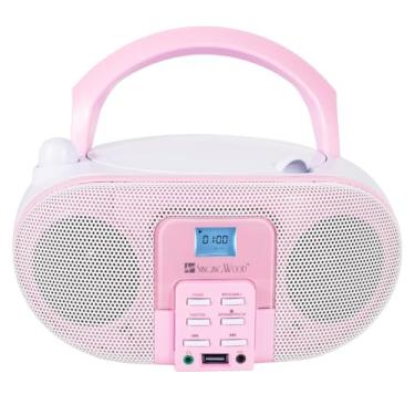 Imagem de SingingWood GC01 Macarons Series Leitor de CD portátil Boombox com AM FM, Bluetooth, rádio estéreo USB, visor LCD para leitor de CD infantil, entrada auxiliar frontal, entrada auxiliar para fone de