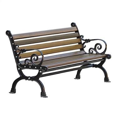 Imagem de Banco externo banco de jardim, banco ao ar livre, banco de pátio, assento de varanda de metal para 3 pessoas, móveis com estrutura de aço com apoios de braços requintadamente esculpidos para quintal