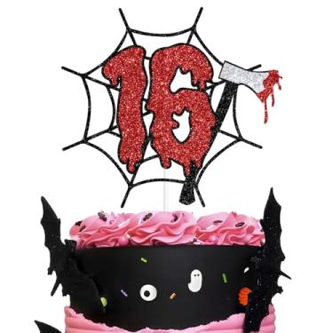 Imagem de Bloody Happy 16th Birthday Cake Topper, Have a Killer Birthday, Friday Horror Movies Night Party Décor, Scary Zombie Halloween Theme 16th Birthday Party Decorations Supplies for Boys Girls