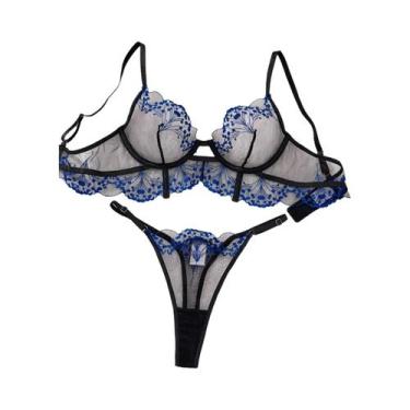 Imagem de Conjunto De Camisola Bustier De Renda Preta Feminina Com Acabamento Fl