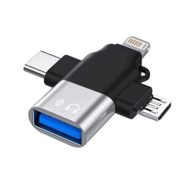 Imagem de Adaptador OTG 3 em 1 USB 3.0 p/USB-C Micro Lightning
