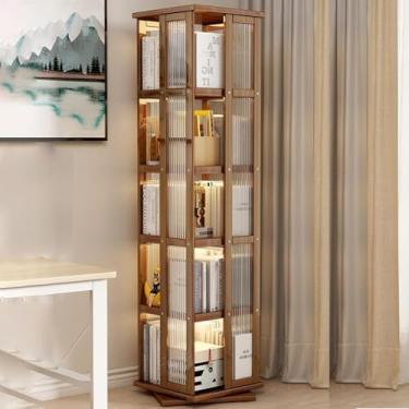 Imagem de Estante De Bambu Rotativa De 5/6 Camadas Estante De Canto Empilhável 360 Rotativa Com Armazenamento Estante Pequena Acrílica Para Pequenos Espaços Estant, Brown, 40 * 40 * 150cm/15.7 * 15.7 * 59in