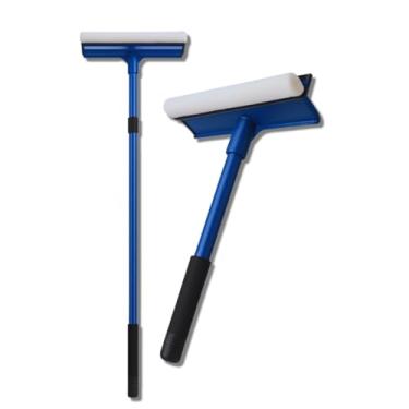 Imagem de Rodo Mágico Profissional 2 em 1, Azul, Limpador de Vidros com Cabo Ajustável 48-77 cm, para Janelas, Vidraças, Banheiros e Portas Espelhos Sacada