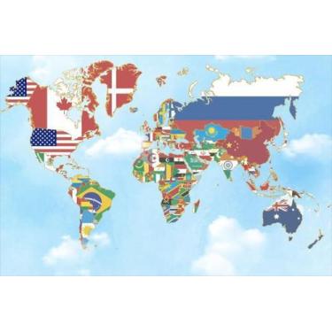 Imagem de Painel de Tecido Sublimado Mapa Mundi Bandeira dos Países - Fabrika de