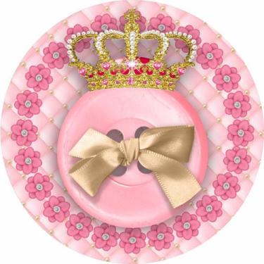 Imagem de Painel de Lona Redondo Realeza Rosa Coroa e Capitone Real - Fabrika De