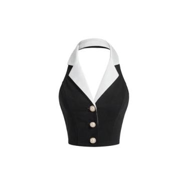 Imagem de Camiseta regata feminina BEAUDRM Colorblock sem mangas, preta, tamanho